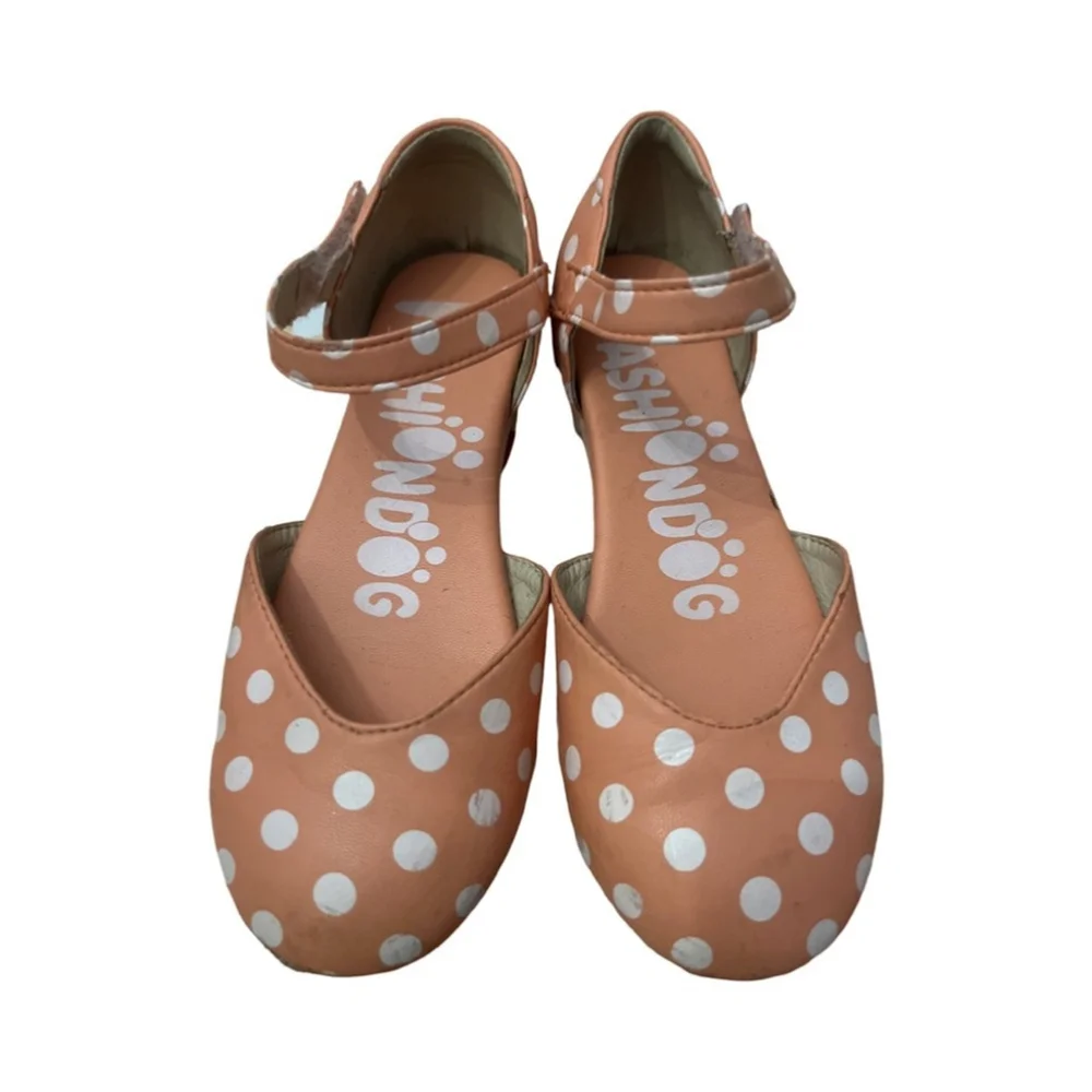 Girls peach and white polka dot dress shoes - size 1.5